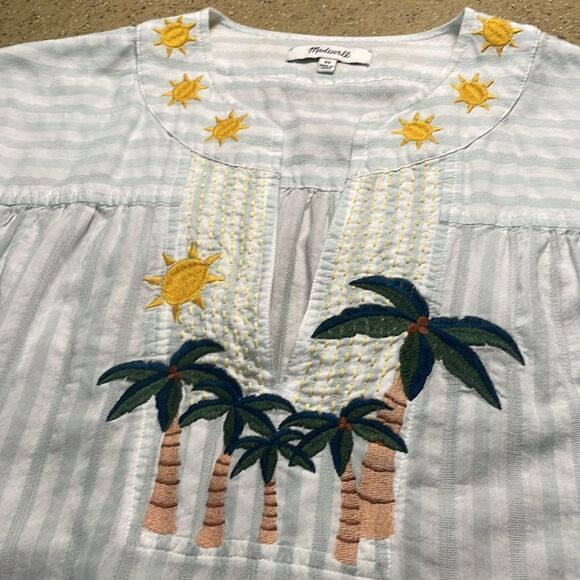 Madewell Palm Tree Sunshine Embroidered Blue White Striped Sleeveless Top XS - Picture 6 of 13